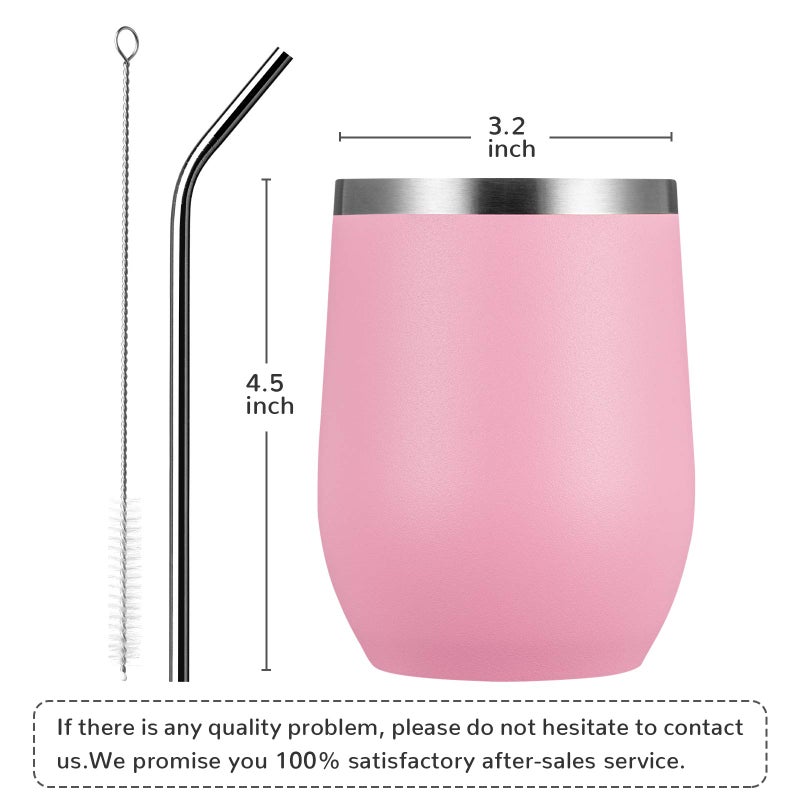MEWAY Stemless 12oz Wine Tumbler Glasses with Lid -Insulated Double Wall Vacuum Stainless Steel Travel Tumbler with Straw,for Woman Under 10 dollars (Pink,1) - Image 4